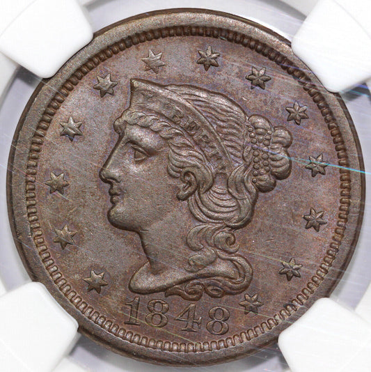 1848 1c N-6 Braided Hair Large Cent NGC MS 63 BN EX; ELLSWORTH