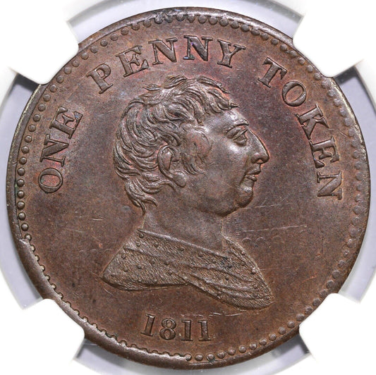 1811 1c Great Britain W-133 Bilston-Royal Exchange Penny NGC MS 61 *Clashed Dies
