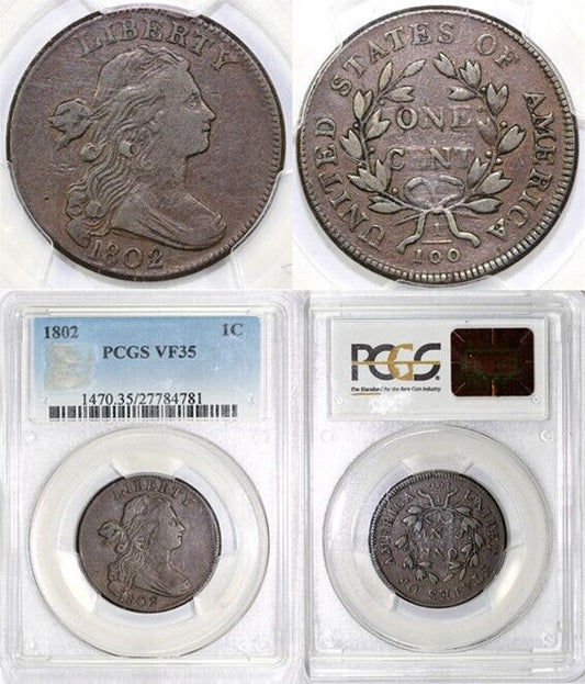 1802 1c Draped Bust Large Cent PCGS VF 35