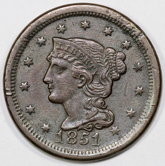 1851 1c N-14 Braided Hair Large Cent