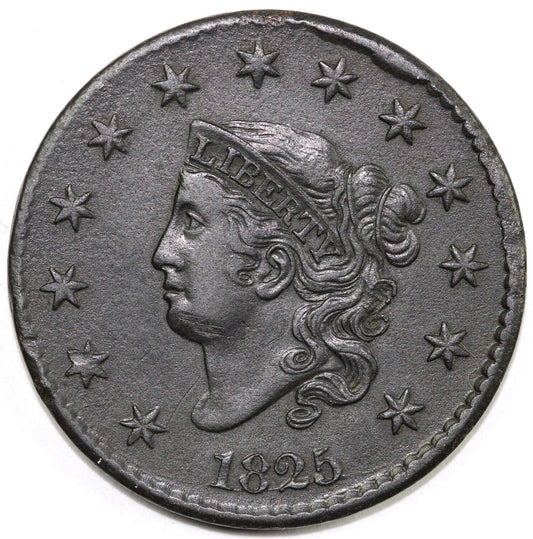 1825 1c N-1 Coronet or Matron Head Large Cent *Late Die State*