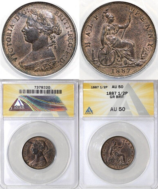 1887 1/2p Great Britain Half Penny ANACS AU 50