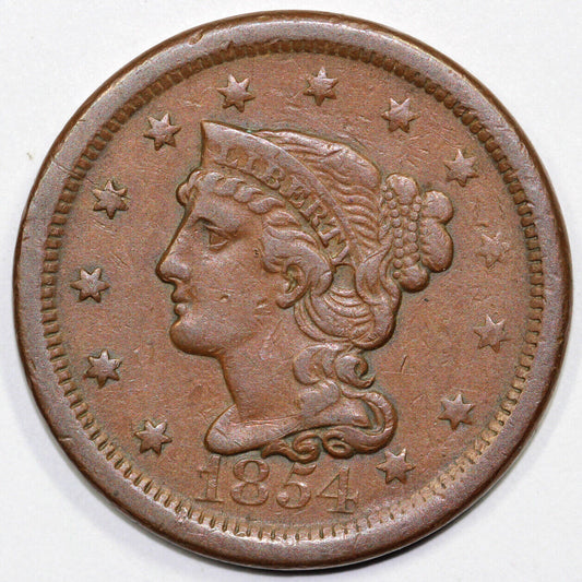 1854 1c N-27 Braided Hair Large Cent