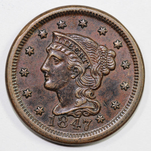 1847 1c N-32 Braided Hair Large Cent EX; Tom Dallman
