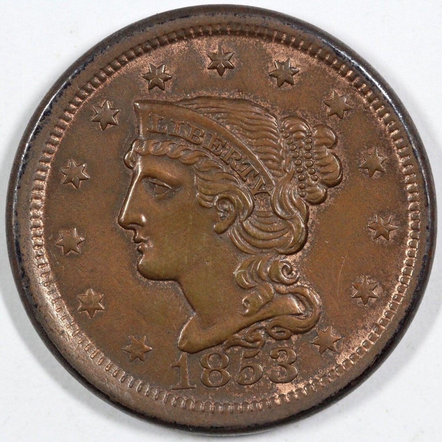 1853 1c Braided Hair Large Cent