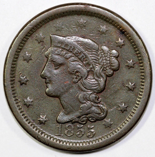 1855 1c N-4 Braided Hair Large Cent *E-MDS*