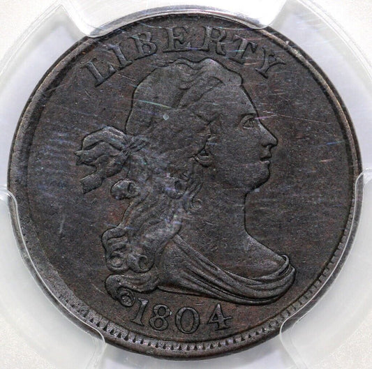 1804 1/2c C-11 Plain 4 Stems Draped Bust Half Cent PCGS VF 30 EX; Green Tree