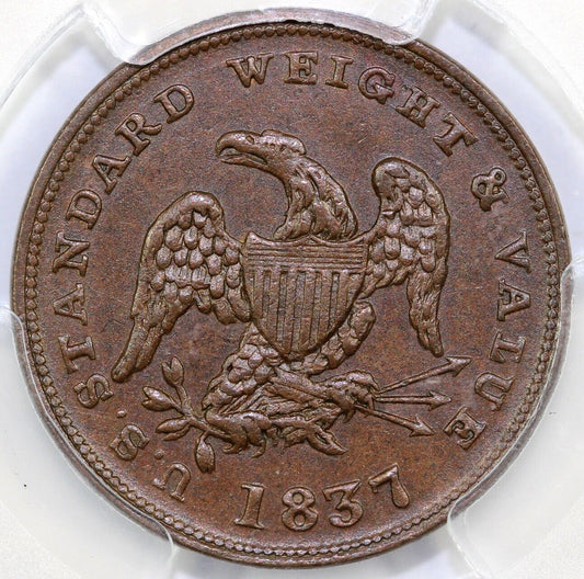 1837 HT-73 U.S. Standard Wt. Hard Times Token PCGS MS 64 EX; MCGuigan