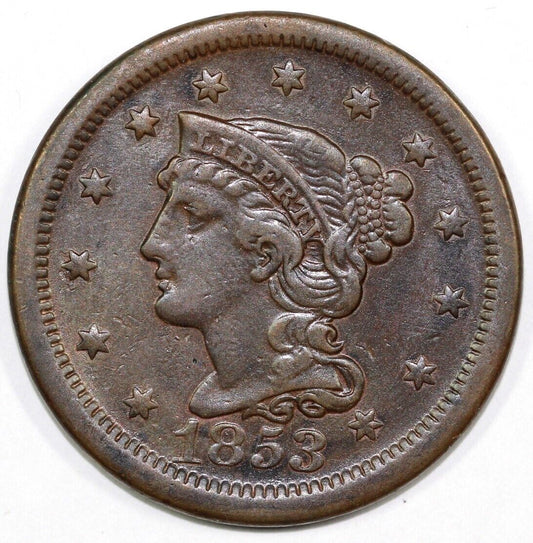 1853 1c Braided Hair Large Cent