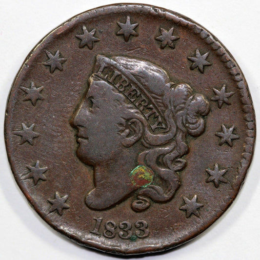 1833 1c N-1 Coronet or Matron Head Large Cent