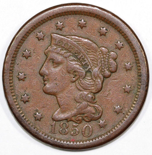 1850 1c N-28b Braided Hair Large Cent