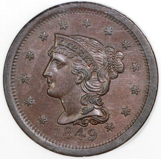 1849 1c N-7 Braided Hair Large Cent NGC MS 64 BN EX; Jules Reiver