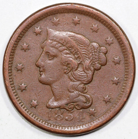 1854 1c N-2 Braided Hair Large Cent