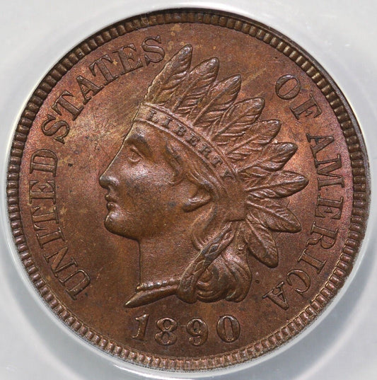 1890 1c Indian Head Cent ANACS MS 64 RB