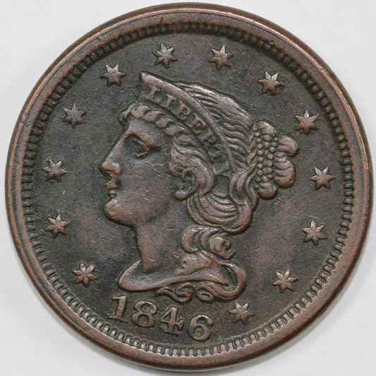 1846 1c N-3 Braided Hair Large Cent *Late Die State*