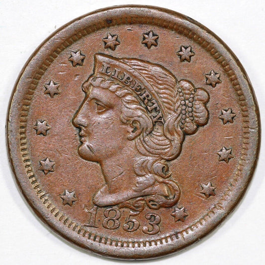 1853 1c Braided Hair Large Cent