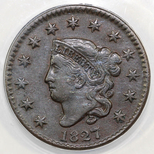 1827 1c N-11 Coronet or Matron Head Large Cent ANACS EF 40 Details Corroded