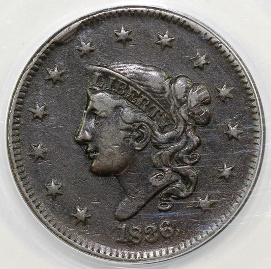 1836 1c N-3 Coronet or Matron Head Large Cent ANACS VF 25