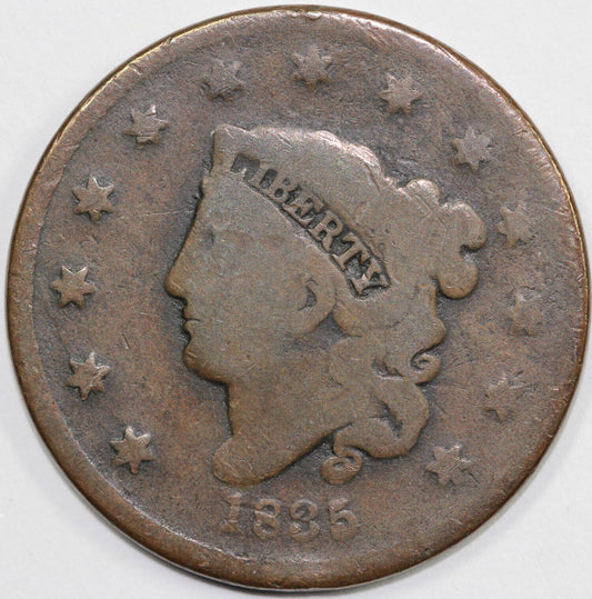 1835 1c N-4 Coronet or Matron Head Large Cent