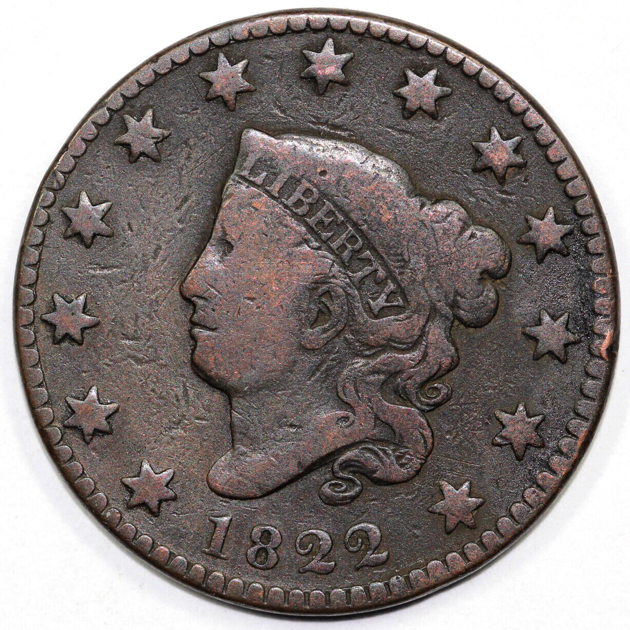 1822 1c N-7 Coronet or Matron Head Large Cent