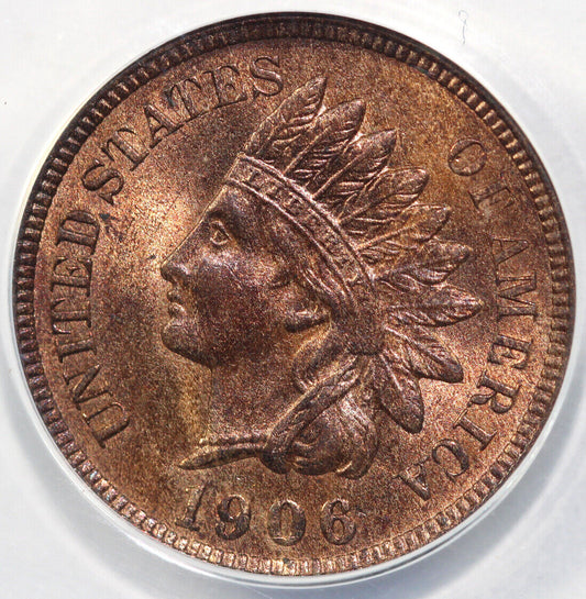 1906 1c Indian Head Cent ANACS MS 64 RED