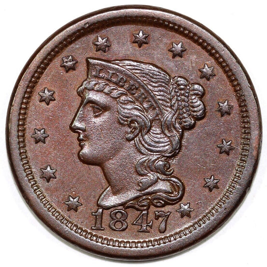 1847/47 1c N-18 Braided Hair Large Cent *E-MDS*