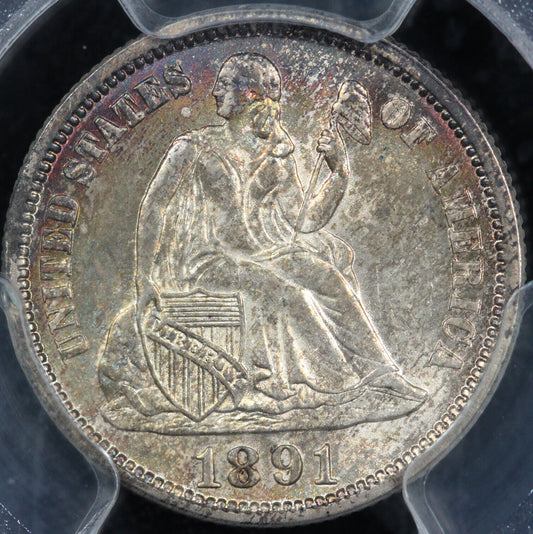 1891 10c Seated Liberty Dime PCGS and CAC MS 65