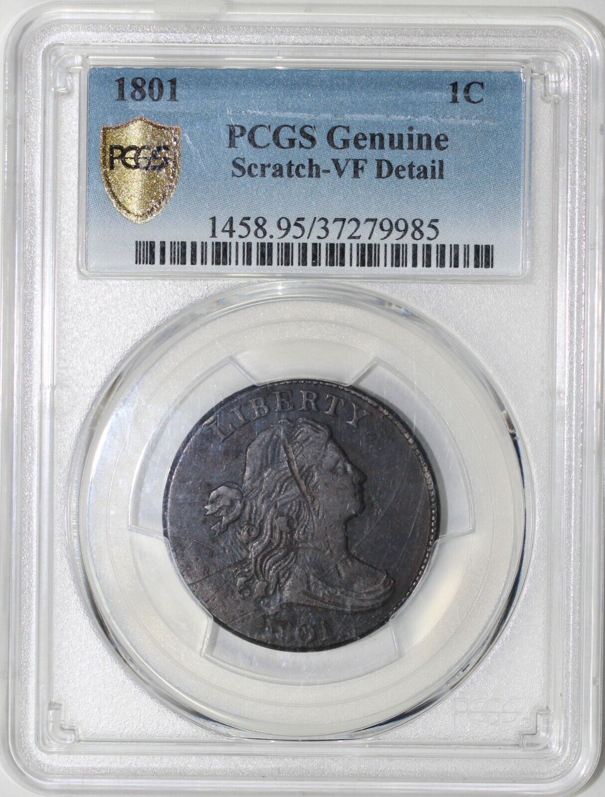 1801 1c S-215 Draped Bust Lage Cent PCGS SECURE VF DETAIL SCRATCH