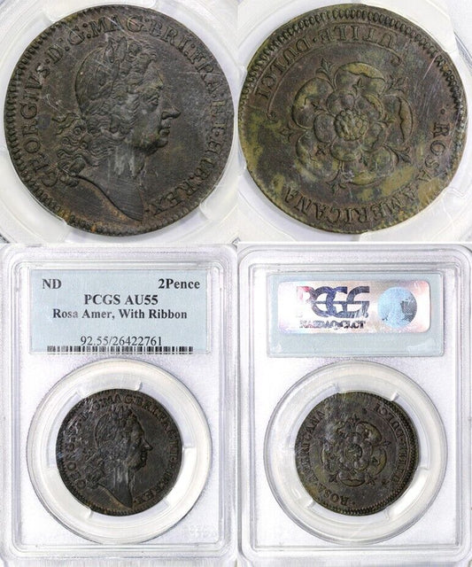 No Date 2 Pence Rosa Americana With Ribbon PCGS AU 55