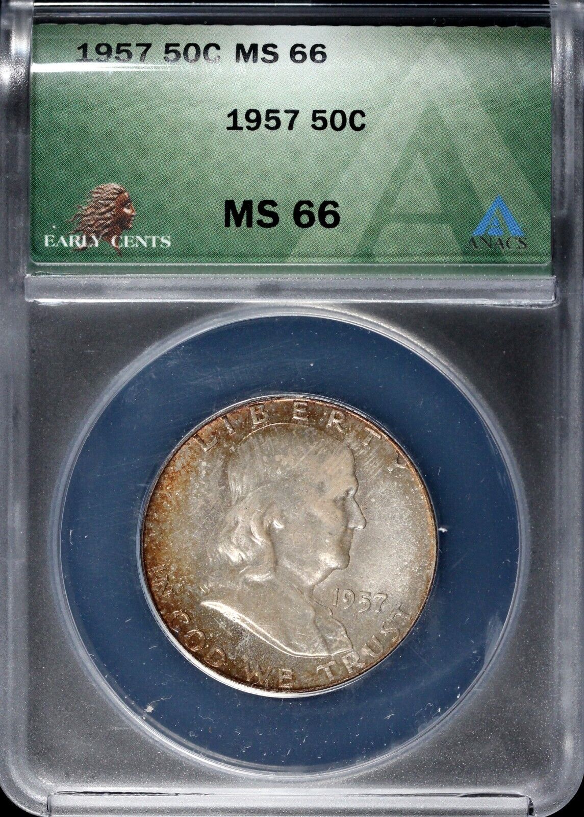 1957 50c Franklin Half Dollar ANACS MS 66