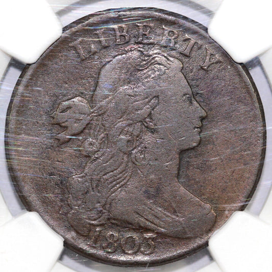 1803 1c Draped Bust Large Cent NGC F 12 EX; LUER