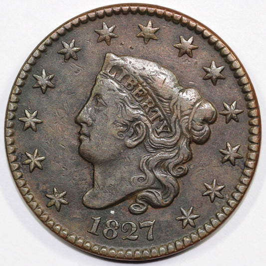 1827 1c N-1 Coronet or Matron Head Large Cent