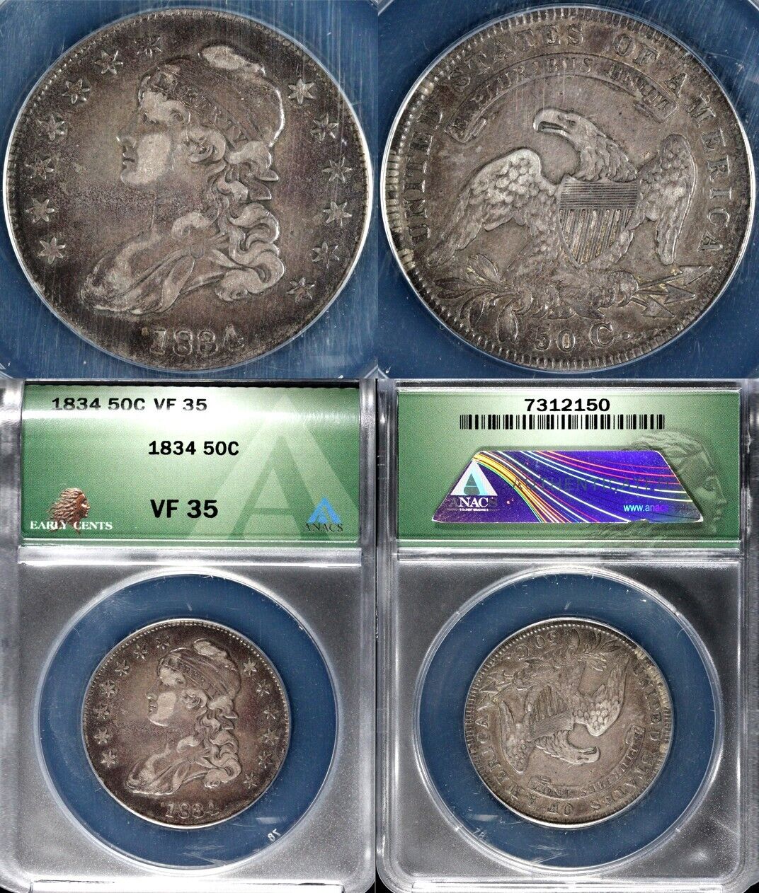 1834 50c Capped Bust Half Dollar ANACS VF 35