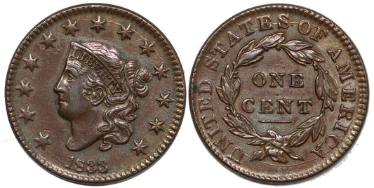 1833 1c N-5 Coronet or Matron Head Large Cent