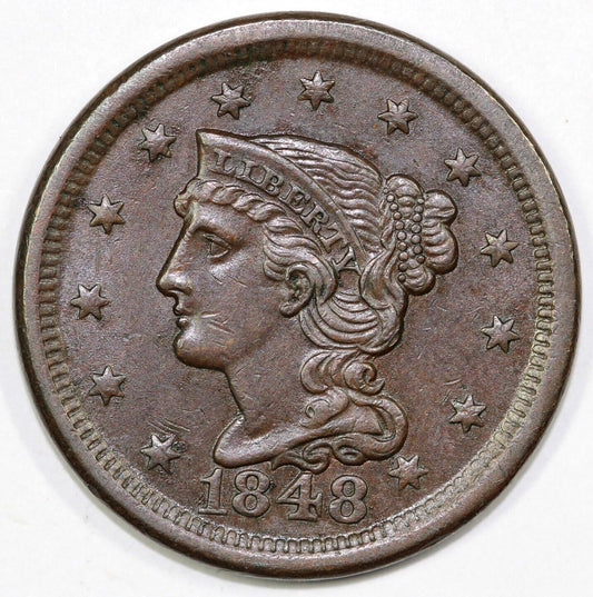 1848 1c N-12 Braided Hair Large Cent