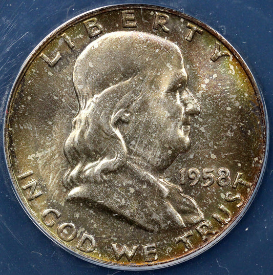 1958-D 50c Franklin Half Dollar Full Bell Lines ANACS MS 66 FBL
