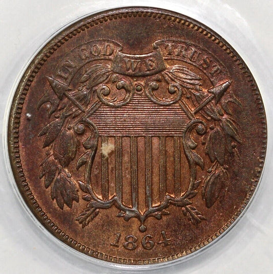 1864 2c Large Motto Two Cent Piece ANACS MS 62 RB