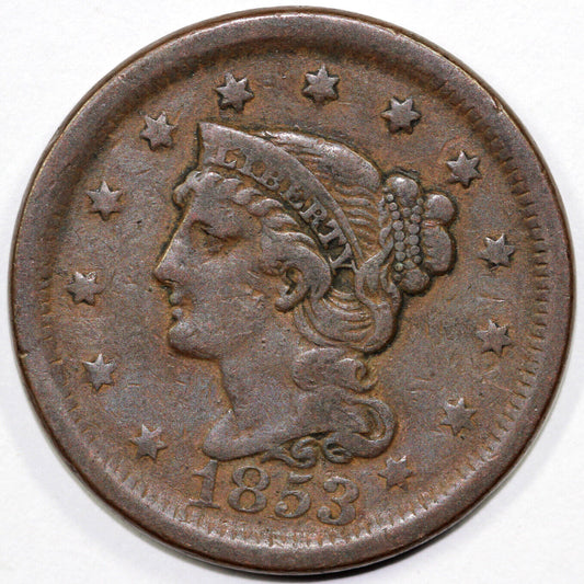 1853 1c Braided Hair Large Cent