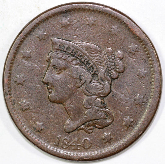 1840 1c N-9 Braided Hair Large Cent *Bisected Obvserse*