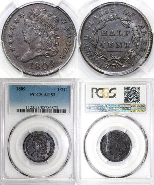 1809 1/2c C-6 Classic Head Half Cent PCGS AU 53