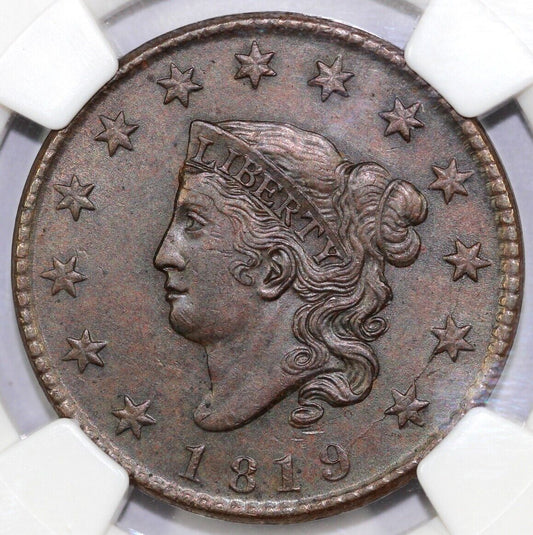 1819 1c N-10 Small Date Coronet or Matron Head Large Cent NGC MS 61 BN