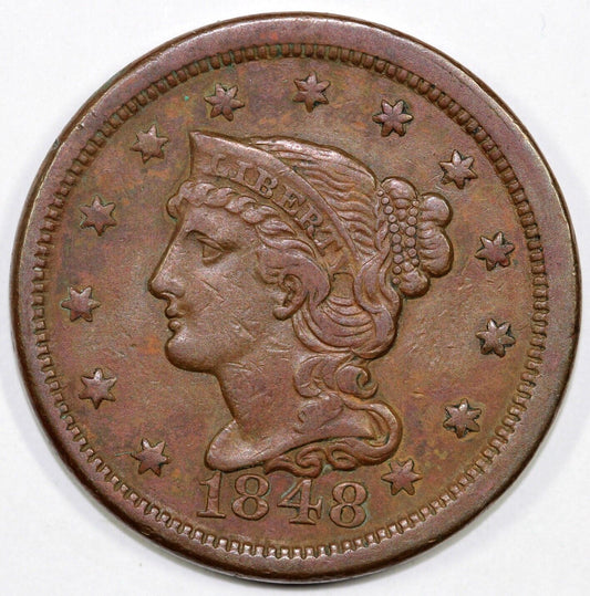 1848 1c N-7 Braided Hair Large Cent