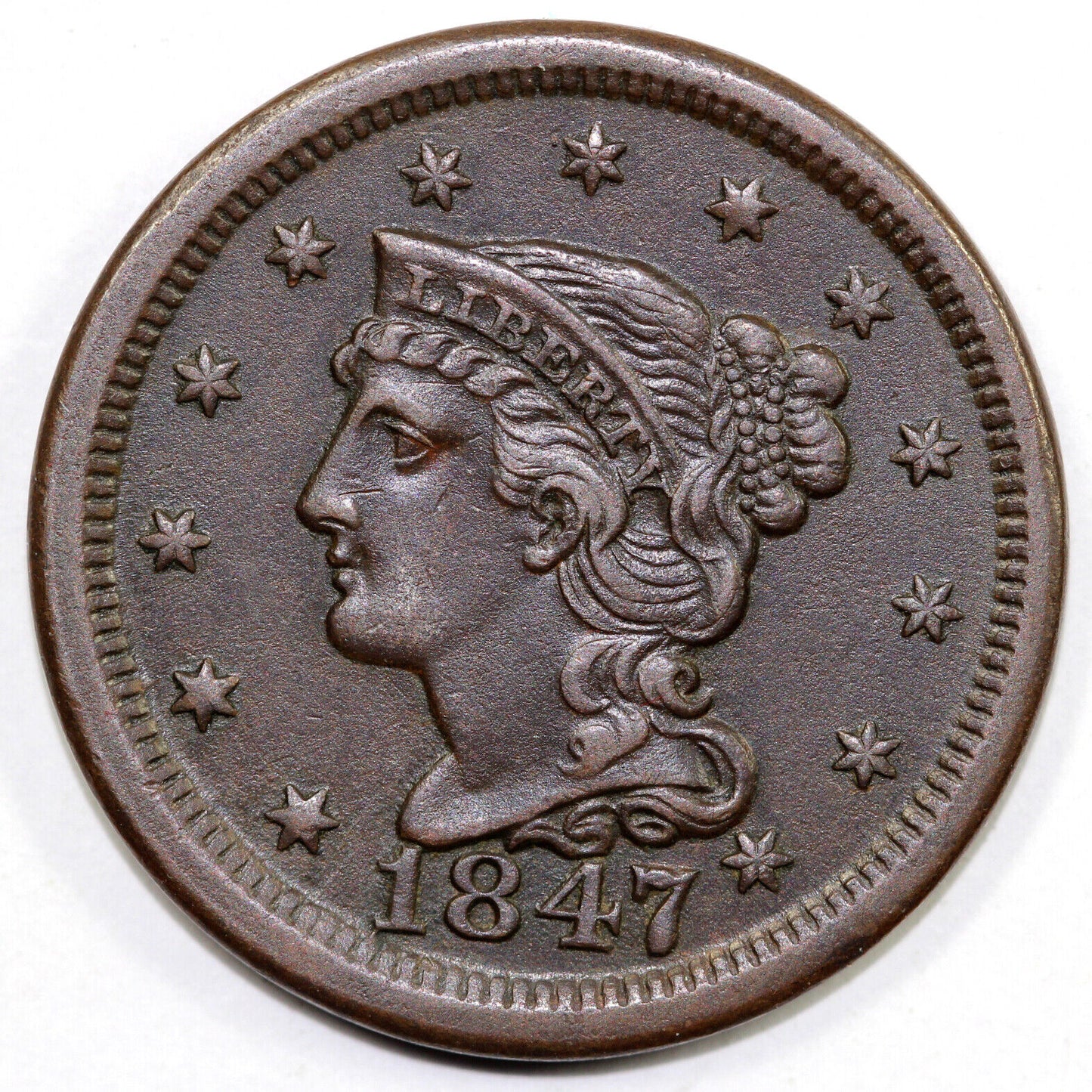 1847 1c N-22 Braided Hair Large Cent