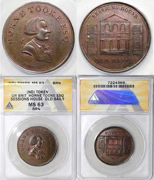No Date Middlesex Spence Great Britain Sessions House Token ANACS MS 63 BN