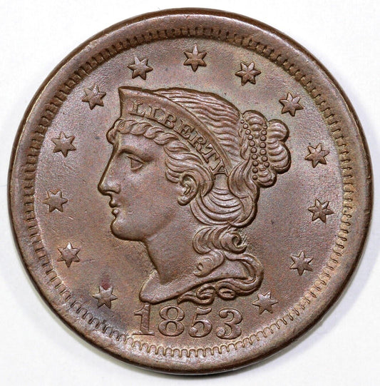 1853 1c N-30 Braided Hair Large Cent