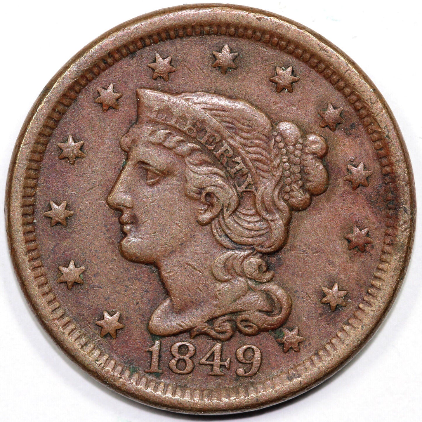 1849 1c Braided Hair Large Cent